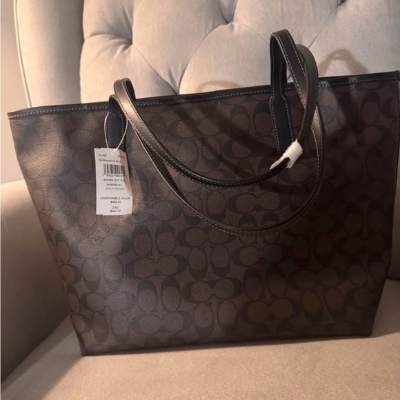 Unique Coach Brown Signature Tote with Purple and Orange Floral Print - Picture 3 of 8